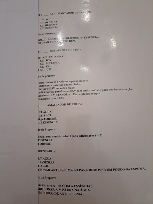 Formulas quimicas de limpeza  e manutenção  industrial e auto