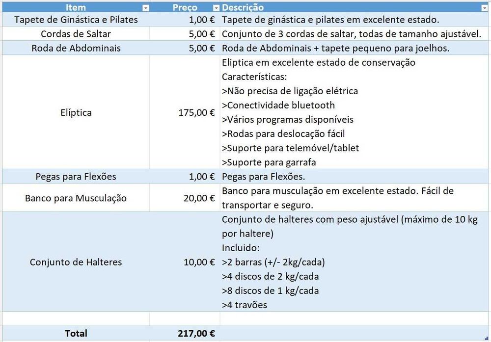 Equipamentos para Ginástica - Elíptica, Halteres, Banco Musculação,..