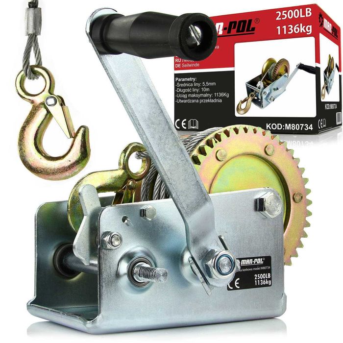 Wciągarka wyciągarka korbowa linowa ręczna 1136kg 10m M80734 NOWA