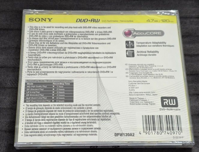 Caixa com 5 Sony DVD+RW 4x — (4.7GB)