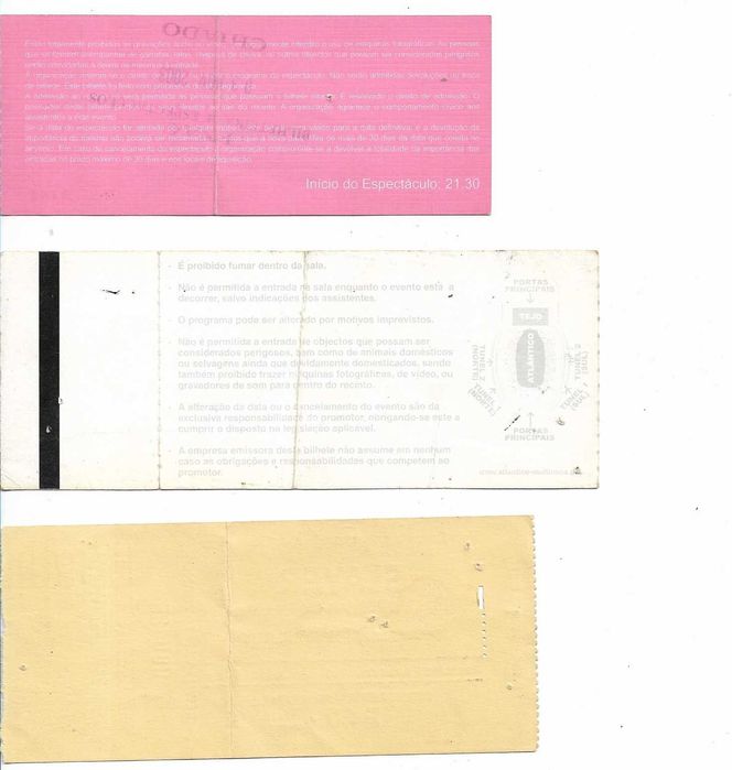 Bilhetes antigos de concertos