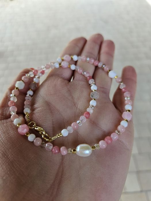 Naszyjnik Choker kamienie naturalne Jadeit Perła naturalna Agat Hematy