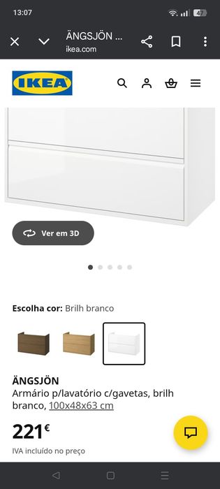 Móvel casa de banho com 2 gavetas branco