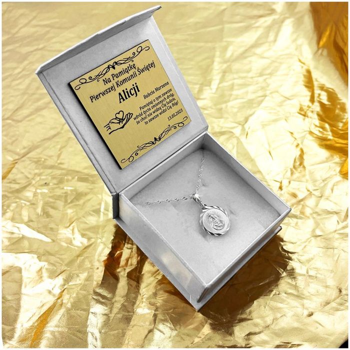 Srebrny Łańcuszek + Medalik Matka Boska Pr 925 Prezent Komunia Bierzmo