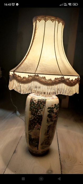 Lampa stołowa vintage azjatycka, abażur retro