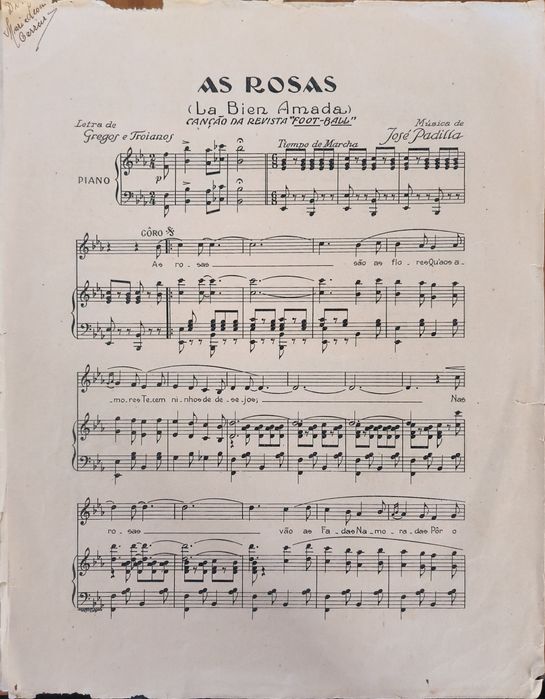 Partitura Rara Antiga "As Rosas" - José Padilla (Selo Original)