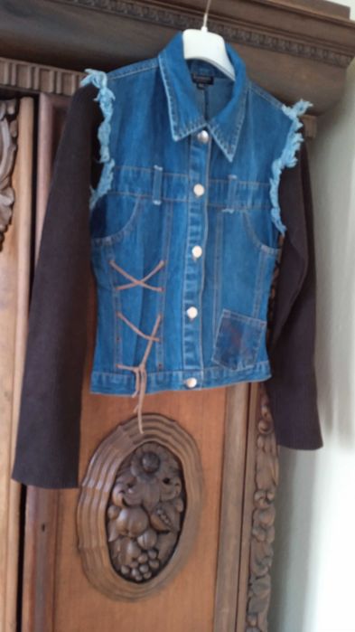 Bluza dżinsowa Sister S oryginalna z dodatkiem dzianiny, rozmiar M/L.
