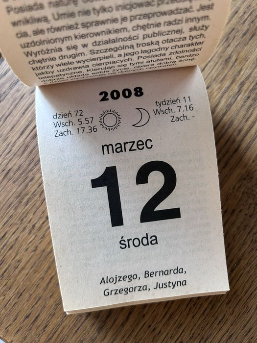 Oryginalna kartka z kalendarza rok 2008 prezent na osiemnastkę