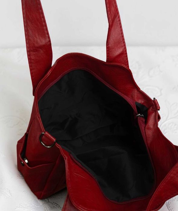 Czerwona Torebka Shopper Bag Skóra Ekologiczna Duża Na Ramię