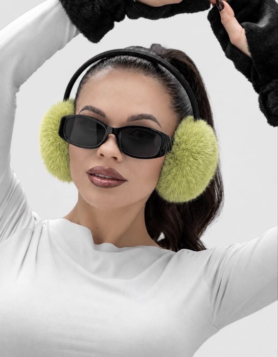 Меховые наушники katy soho + шарф зеленый