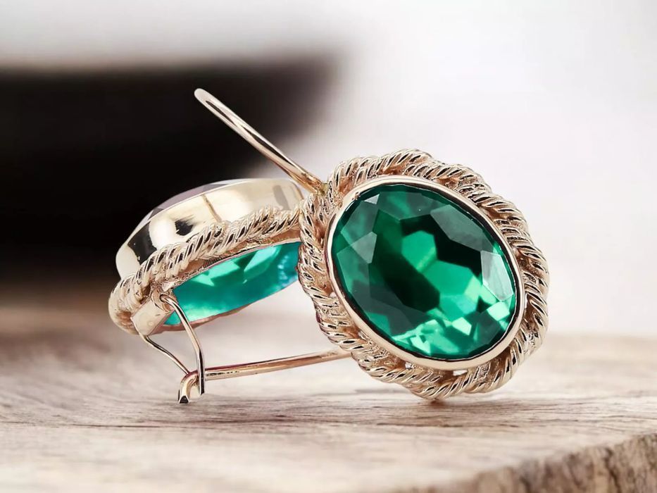 Kolczyki z Szmaragdem 14k z różowego złota vec007r Poznań