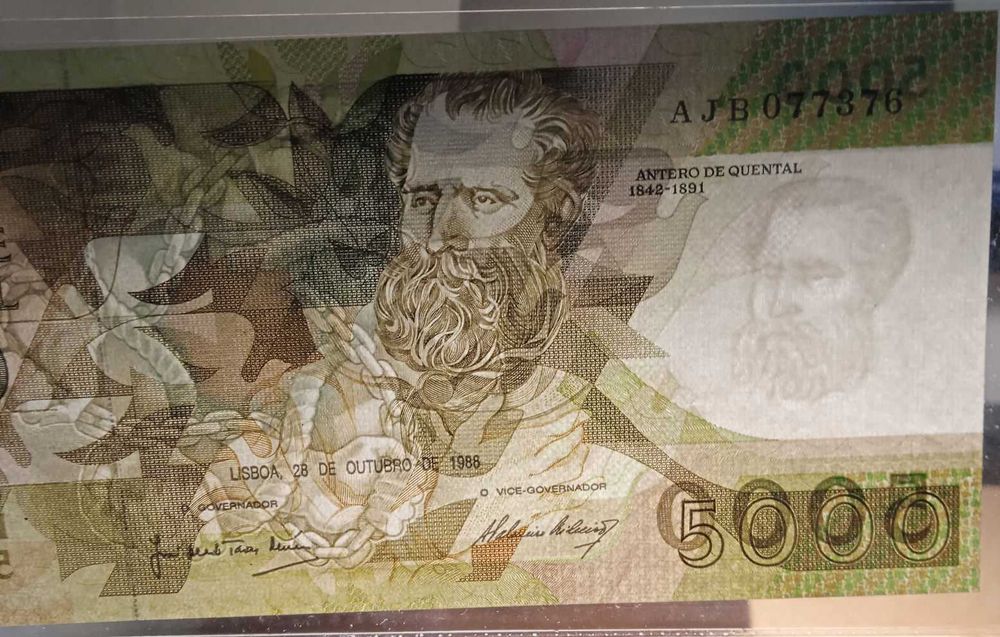 Nota 5 mil escudos 1988 Antero Quental NOVA - Envio Gratis