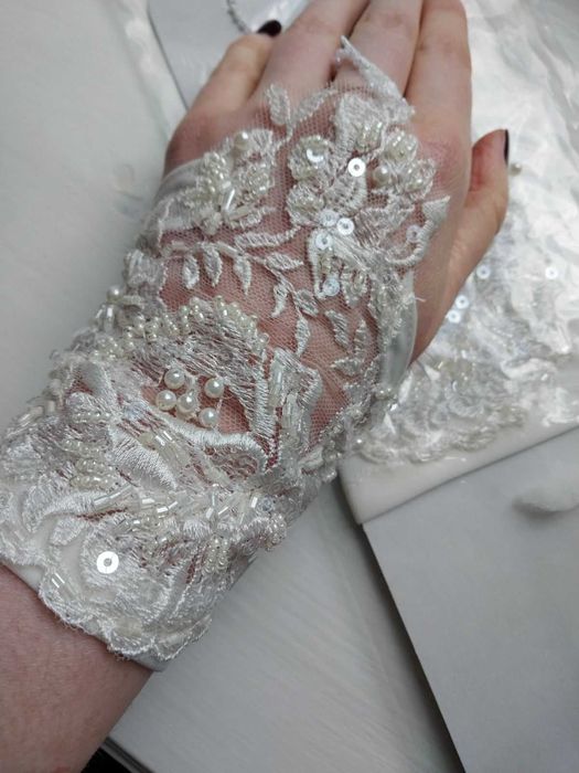 Перчатки сіточка капрон для нареченої білі