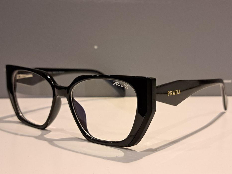 PRADA czarne nowe oprawki korekcyjne zlote logo okulary zerówki