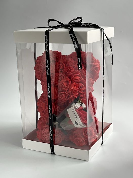 Ведмедик з 3D троянд в колбі | Мішка з квітів | Подарунок 8 Березня