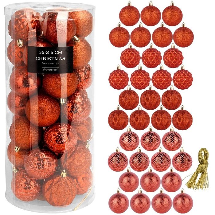 Zestaw 35 Czerwonych Bombek 6cm Nietłukące 5 Wzorów Brokat Mat Do Choinki Świąteczne Dekoracje Mebliva