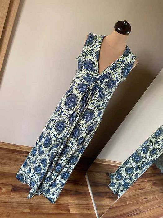 Per una maxi suknia dluga sukienka wzor kolor pawie piora xxl 44 46 +size