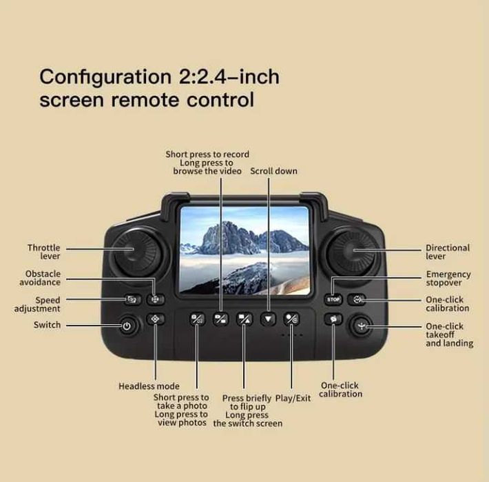 Квадрокоптер E69 FPV RC керування ПУЛЬТ з ЕКРАНОМ регульована камера
