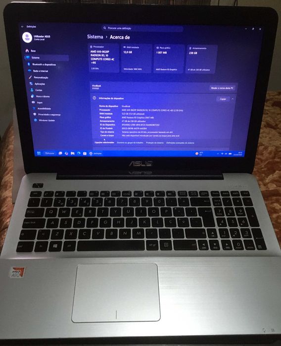Portatil ASUS VivoBook K555QG - AMD A10 9620p 12Gb IGP+dGPU SSD W11 TPM2