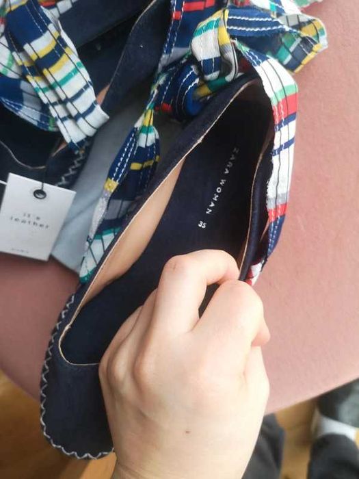 Zara skórzane granatowe espadryle chusta wiązanie r. 35 nowe