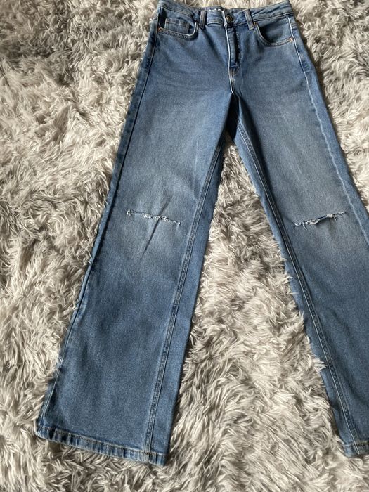 Jeansy z rozdarciami na kolanach szerokie XS 34 lab industries