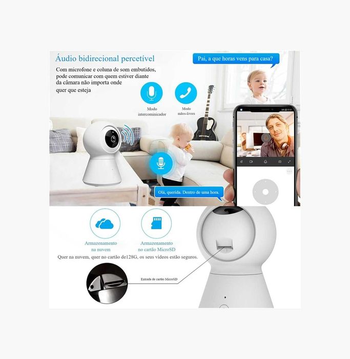 Câmara vigilância WiFi Interior Full HD 1080P 360° com IA, Deteção de Pessoas e Auto Tracking - NOVA