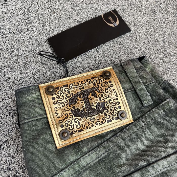 Roberto Cavalli nowe zielone woskowane spodnie rurki 26 40