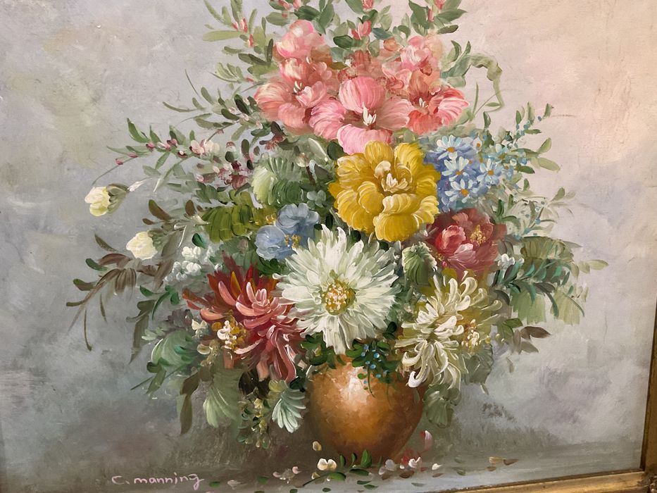 Quadro tela a oleo flores assinado