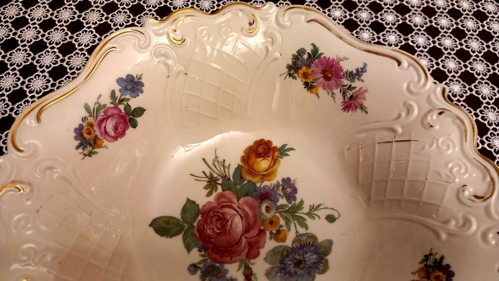 Stara porcelana Rosenthal Reichenbach misa złocona patera na stopach