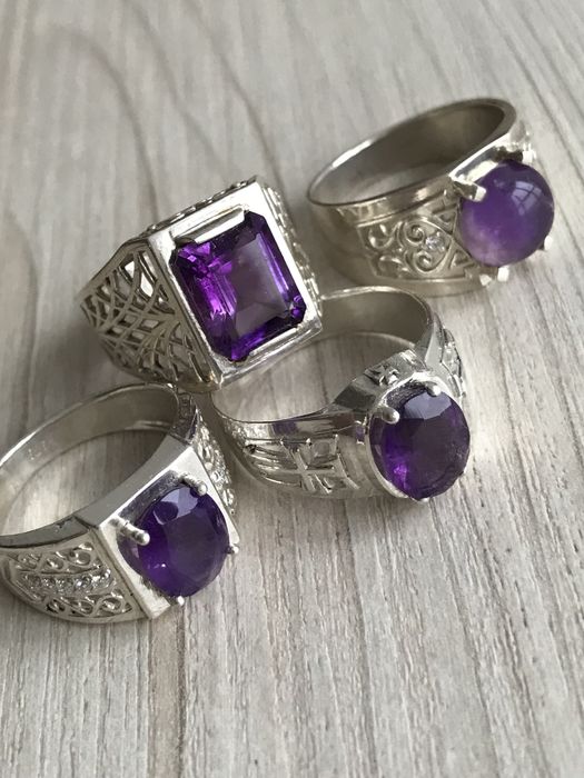 Кольцо перстень аметист серебро