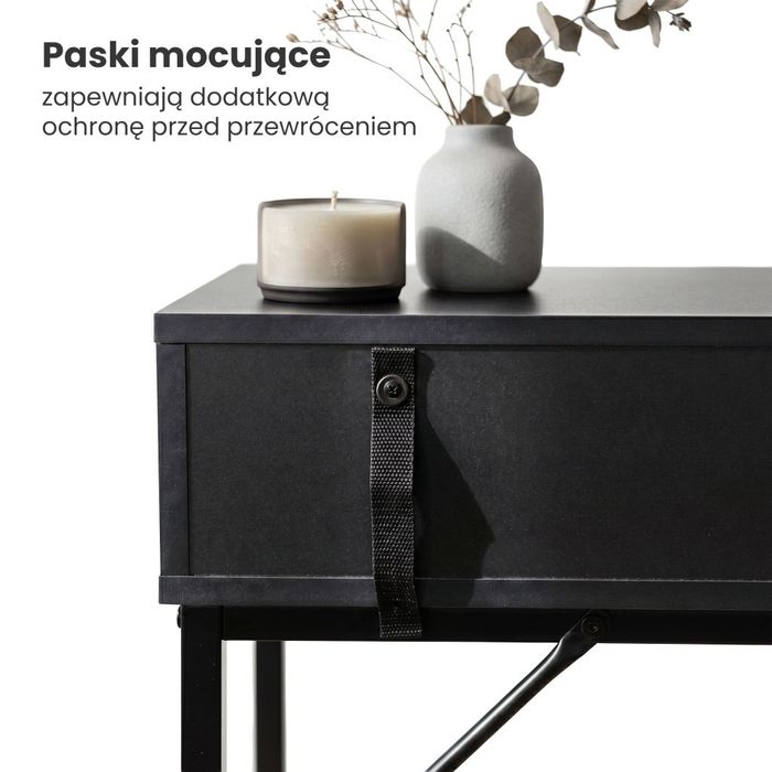 Konsola stolik loftowy MODENA 1 szuflada 80 cm Czarna Czarne nogi