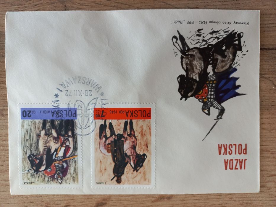 Komplet 4 kopert FDC „Jazda Polska” 1972 – Pierwszy Dzień Obiegu