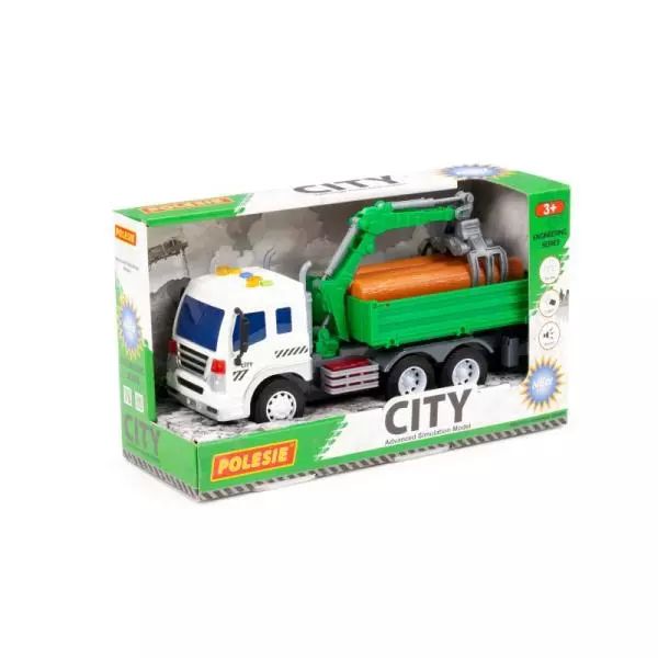 Polesie 96029 "City", samochód burtowy z podnośnikiem inercyjny, ze światłem i dźwiękiem, zielony w pudełku. Polesie. Nowy Produkt