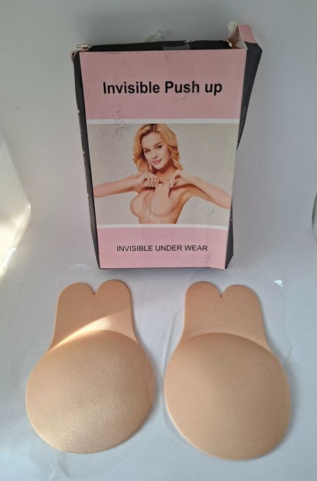 Biustonosz samonośny naklejany Invisible Push up beżowy uszy królika