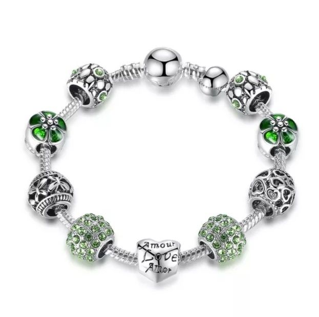 Modna bransoletka charms, pandorka - zielona