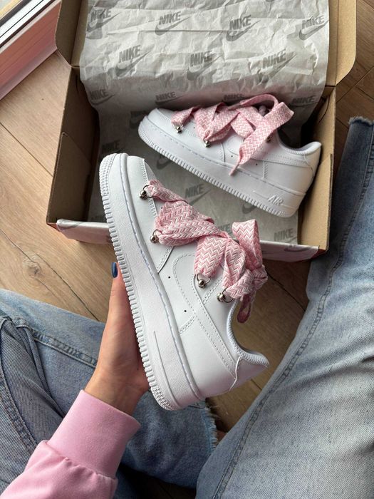 Кеди Nike Air Force 1 Low Custom Lanvin Laces Pink / кеды Найк Форс 1
