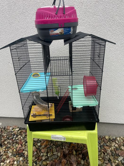 Klatka dla chomika myszy z wyposazeniem i trsnsporterkiem