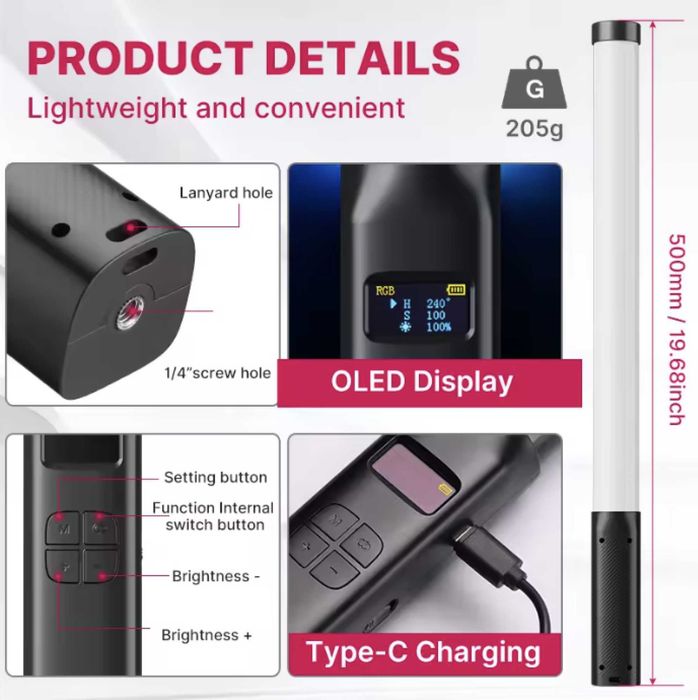 Ulanzi VL119 світловий меч, RGB палка, світло з акумулятором фотолампа