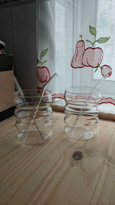Conjunto de 2 Copos de Vidro+Palhas+Escova Limpeza