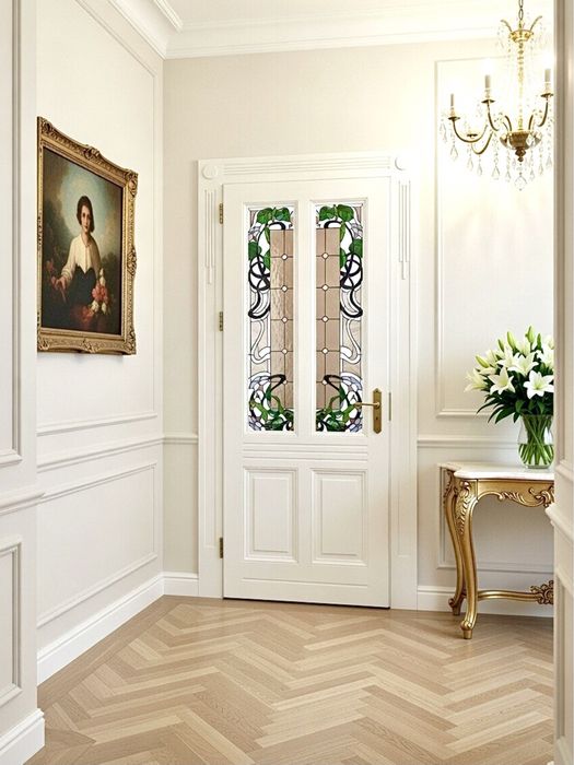 Елітні міжкімнатні двері з масиву натурального дерева з вітражем