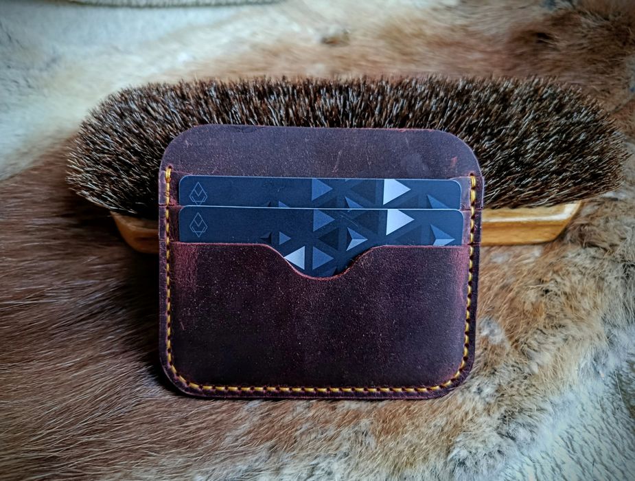 Portfel cardholder kartownik crazy horse bordowy handmade nowy