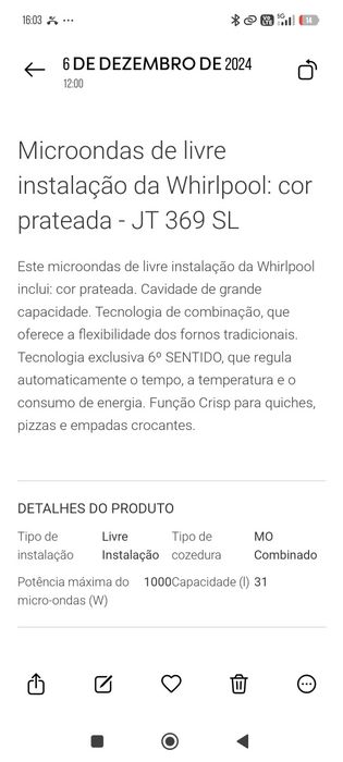 Microondas/Forno  da Whirlpool