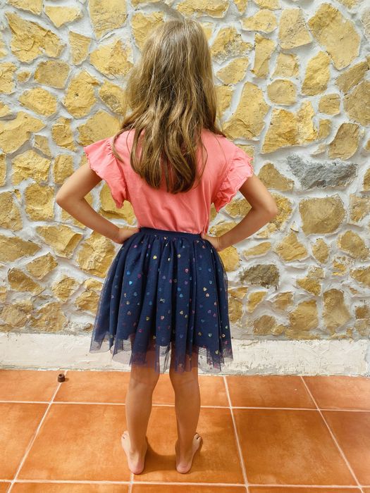 Saia H&M infantil 4-5 anos – Azul com tule e corações