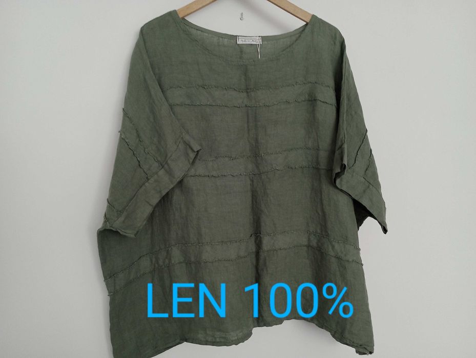 Nowa bluzka zieleń khaki LEN oversize