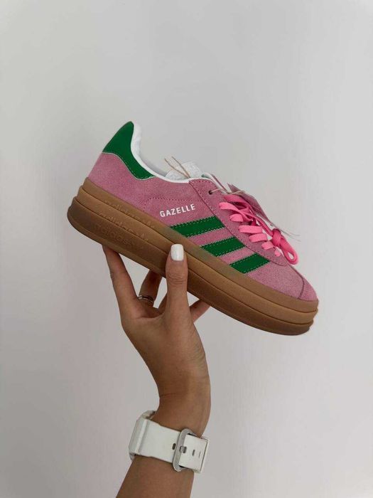 Кросівки Adidas Gazelle Bold Platform Pink/Green premium