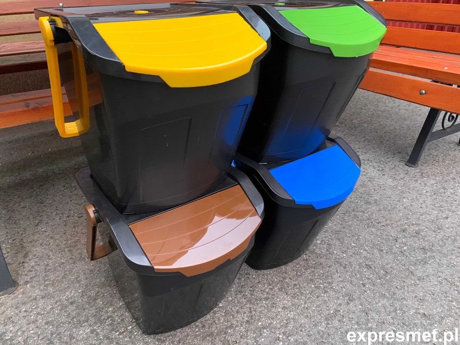 Zestaw 4Pojemników Do Segregacji śmieci odpad PAPIER PLASTIK SZKLO BIO