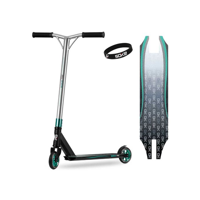 Hulajnoga wyczynowa SOKE PRO srebrno-turkusowa Lekka Aluminiowa