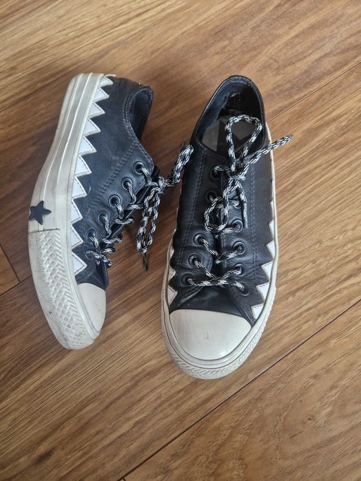 Trampki Converse r. 37 skóra naturalna niepowtarzalne biało-czarne