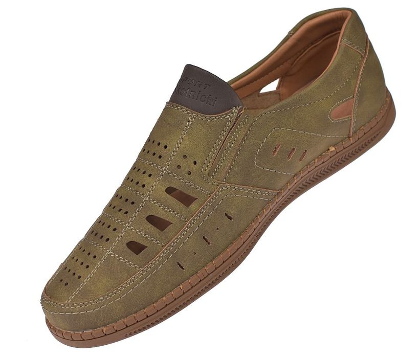 Mokasyny męskie ażurowe letnie khaki P-4-7045 rozmiar: 40