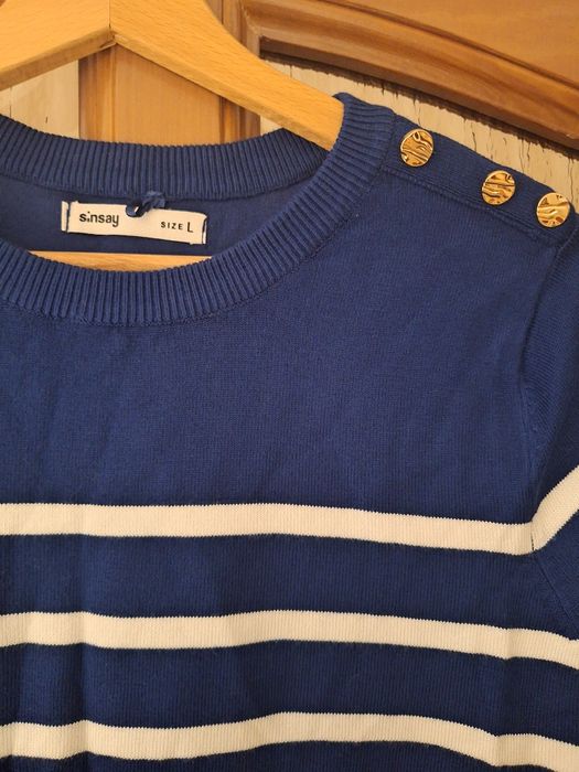 Sweter krótki rękaw paski L Sinsay